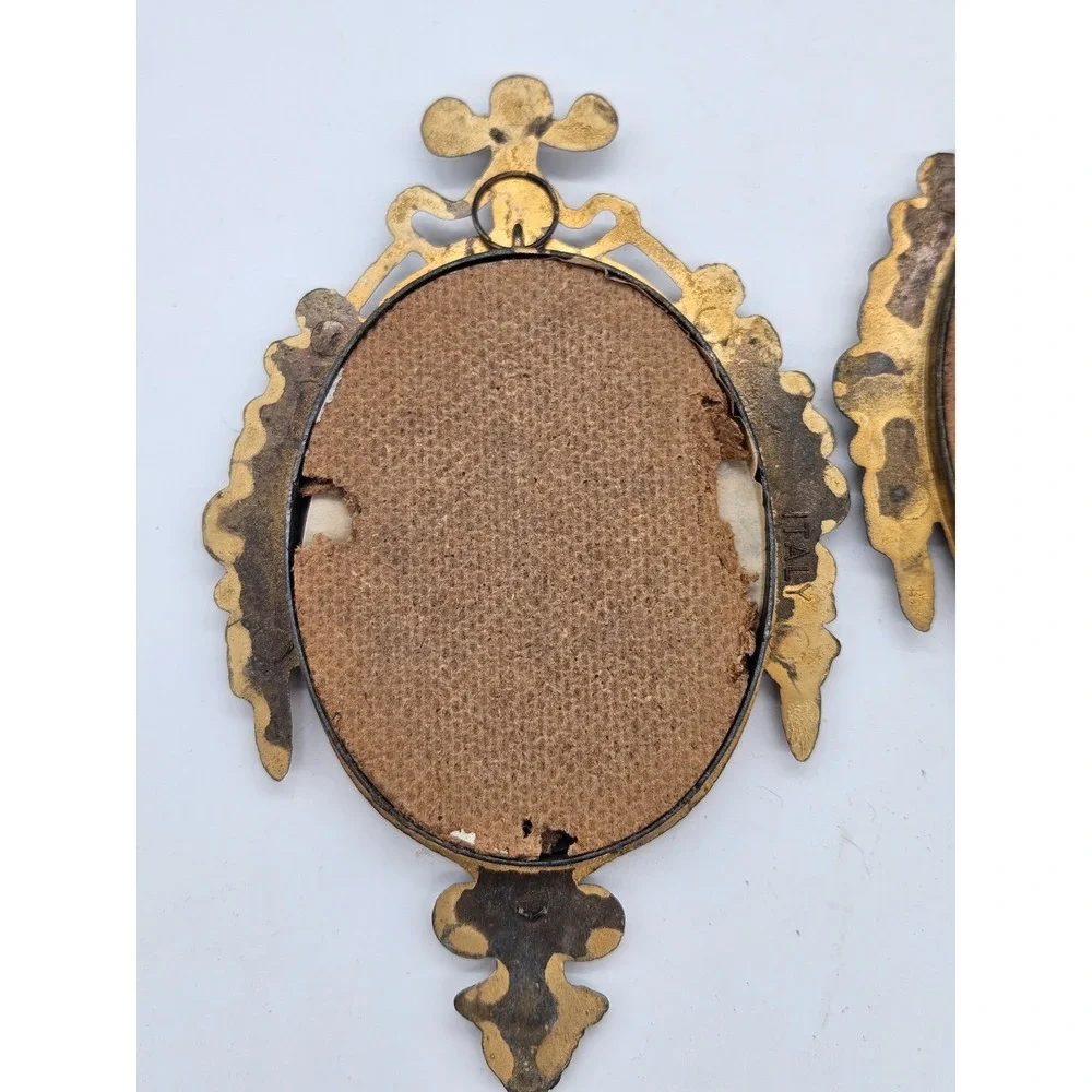 Vintage Ornate Gold Floral Wall Art Set of 2 Oval Frames Pansies Roses 6in
